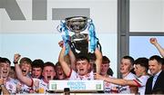 6 July 2025; Pádraig Donaghy of Tyrone celebrates with the cup after the Electric Ireland GAA Football All-Ireland Minor Championship final match between Kerry and Tyrone at Cedral St Conleth's Park in Newbridge, Kildare. Photo by Piaras Ó Mídheach/Sportsfile