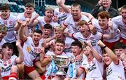 6 July 2025; The Tyrone team celebrate with the cup after the Electric Ireland GAA Football All-Ireland Minor Championship final match between Kerry and Tyrone at Cedral St Conleth's Park in Newbridge, Kildare. Photo by Piaras Ó Mídheach/Sportsfile