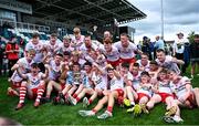 6 July 2025; The Tyrone team celebrate with the cup after the Electric Ireland GAA Football All-Ireland Minor Championship final match between Kerry and Tyrone at Cedral St Conleth's Park in Newbridge, Kildare. Photo by Piaras Ó Mídheach/Sportsfile