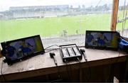 6 July 2025; A general view of the commentary box before the TG4 All-Ireland Ladies Football Senior Championship quarter-final match between Meath and Tipperary at Páirc Tailteann in Navan, Meath. Photo by Stephen Marken/Sportsfile