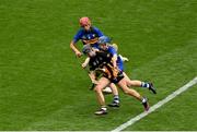 6 July 2025; Sophie Holden of Kilkenny in action against Eimear Loughman of Tipperary during the Glen Dimplex Senior All-Ireland Camogie Championship quarter-final match between Kilkenny and Tipperary at Croke Park in Dublin. Photo by Daire Brennan/Sportsfile