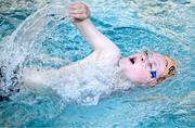 6 July 2025; Daire Sweeney from St-Johns, Kilkenny, competes in the Boys U12 50m Freestyle Prelims during day two of the Cairn Community Games National Swimming, Quiz, Chess, Draughts and Gymnastics Finals 2025 at The Watershed in Kilkenny. Photo by Sam Barnes/Sportsfile