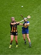 6 July 2025; Aoife Prendergast of Kilkenny in action against Eimear Loughman of Tipperary during the Glen Dimplex Senior All-Ireland Camogie Championship quarter-final match between Kilkenny and Tipperary at Croke Park in Dublin. Photo by Daire Brennan/Sportsfile