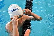 6 July 2025; Evin Casey from Clontibret, Monaghan, after winning the Boys U12 50m Breaststroke Final during day two of the Cairn Community Games National Swimming, Quiz, Chess, Draughts and Gymnastics Finals 2025 at The Watershed in Kilkenny. Photo by Sam Barnes/Sportsfile