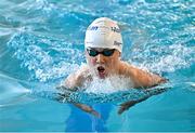 6 July 2025; Evin Casey from Clontibret, Monaghan, on his way to winning the Boys U12 50m Breaststroke Final during day two of the Cairn Community Games National Swimming, Quiz, Chess, Draughts and Gymnastics Finals 2025 at The Watershed in Kilkenny. Photo by Sam Barnes/Sportsfile