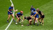 6 July 2025; Sophie Holden of Kilkenny in action against Karin Blair, left, and Eimear Loughman of Tipperary during the Glen Dimplex Senior All-Ireland Camogie Championship quarter-final match between Kilkenny and Tipperary at Croke Park in Dublin. Photo by Daire Brennan/Sportsfile