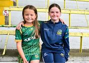 6 July 2025; Meath supporters Poppy Nugent, age 9, and Ava Hickey, age 11, from Athboy before the TG4 All-Ireland Ladies Football Senior Championship quarter-final match between Meath and Tipperary at Páirc Tailteann in Navan, Meath. Photo by Stephen Marken/Sportsfile