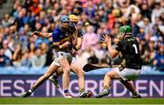 6 July 2025; Jason Forde of Tipperary scores his side's third goal past Kilkenny goalkeeper Eoin Murphy during the GAA Hurling All-Ireland Senior Championship semi-final match between Kilkenny and Tipperary at Croke Park in Dublin. Photo by Ramsey Cardy/Sportsfile