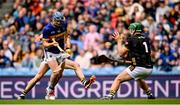 6 July 2025; Jason Forde of Tipperary scores his side's third goal past Kilkenny goalkeeper Eoin Murphy during the GAA Hurling All-Ireland Senior Championship semi-final match between Kilkenny and Tipperary at Croke Park in Dublin. Photo by Ramsey Cardy/Sportsfile