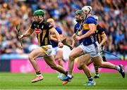 6 July 2025; Eoin Cody of Kilkenny in action against Eoghan Connolly, right, and Robert Doyle of Tipperary during the GAA Hurling All-Ireland Senior Championship semi-final match between Kilkenny and Tipperary at Croke Park in Dublin. Photo by David Fitzgerald/Sportsfile