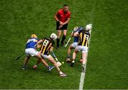 6 July 2025; Referee James Owens throws inn the ball between Conor Stakelum, left, and Willie Connors of Tipperary and Cian Kenny, left, and Jordan Molloy of Kilkenny to start the GAA Hurling All-Ireland Senior Championship semi-final match between Kilkenny and Tipperary at Croke Park in Dublin. Photo by Daire Brennan/Sportsfile