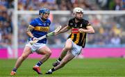 6 July 2025; Jordan Molloy of Kilkenny is tackled by Willie Connors of Tipperary during the GAA Hurling All-Ireland Senior Championship semi-final match between Kilkenny and Tipperary at Croke Park in Dublin. Photo by Ray McManus/Sportsfile