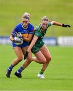 6 July 2025; Katelyn Downey  of Tipperary in action against Aoibhín Cleary of Meath during the TG4 All-Ireland Ladies Football Senior Championship quarter-final match between Meath and Tipperary at Páirc Tailteann in Navan, Meath. Photo by Stephen Marken/Sportsfile