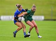 6 July 2025; Katelyn Downey of Tipperary in action against Aoibhín Cleary of Meath during the TG4 All-Ireland Ladies Football Senior Championship quarter-final match between Meath and Tipperary at Páirc Tailteann in Navan, Meath. Photo by Stephen Marken/Sportsfile
