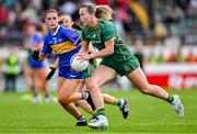 6 July 2025; Vikki Wall of Meath in action against Clara English of Tipperary during the TG4 All-Ireland Ladies Football Senior Championship quarter-final match between Meath and Tipperary at Páirc Tailteann in Navan, Meath. Photo by Stephen Marken/Sportsfile