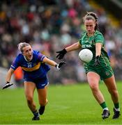 6 July 2025; Emma Duggan of Meath in action against Katelyn Downey of Tipperary during the TG4 All-Ireland Ladies Football Senior Championship quarter-final match between Meath and Tipperary at Páirc Tailteann in Navan, Meath. Photo by Stephen Marken/Sportsfile
