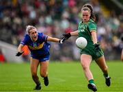 6 July 2025; Emma Duggan of Meath in action against Katelyn Downey of Tipperary during the TG4 All-Ireland Ladies Football Senior Championship quarter-final match between Meath and Tipperary at Páirc Tailteann in Navan, Meath. Photo by Stephen Marken/Sportsfile
