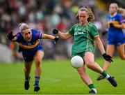 6 July 2025; Emma Duggan of Meath in action against Katelyn Downey of Tipperary during the TG4 All-Ireland Ladies Football Senior Championship quarter-final match between Meath and Tipperary at Páirc Tailteann in Navan, Meath. Photo by Stephen Marken/Sportsfile