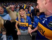 6 July 2025; Michael Breen of Tipperary celebrates with his girlfriend, Irish Olympian, Sharlene Mawdsley after the GAA Hurling All-Ireland Senior Championship semi-final match between Kilkenny and Tipperary at Croke Park in Dublin. Photo by David Fitzgerald/Sportsfile