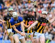 6 July 2025; Oisin O'Donoghue of Tipperary scores his side's 4th goal, in the 70th minute, despite the best efforts of Jordan Molloy of Kilkenny, right, during the GAA Hurling All-Ireland Senior Championship semi-final match between Kilkenny and Tipperary at Croke Park in Dublin. Photo by Ray McManus/Sportsfile