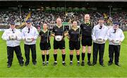 6 July 2025; Referee Shane Curley and his match officials before the TG4 All-Ireland Ladies Football Senior Championship quarter-final match between Meath and Tipperary at Páirc Tailteann in Navan, Meath. Photo by Stephen Marken/Sportsfile