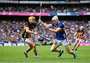 6 July 2025; Oisín O'Donoghue of Tipperary in action against Richie Reid of Kilkenny during the GAA Hurling All-Ireland Senior Championship semi-final match between Kilkenny and Tipperary at Croke Park in Dublin. Photo by Piaras Ó Mídheach/Sportsfile