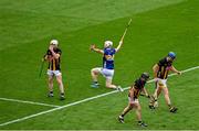 6 July 2025; Oisín O'Donoghue of Tipperary celebrates after scoring his side's fourth goal during the GAA Hurling All-Ireland Senior Championship semi-final match between Kilkenny and Tipperary at Croke Park in Dublin. Photo by Daire Brennan/Sportsfile