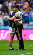 6 July 2025; Kilkenny goalkeeper Eoin Murphy is consoled by Michael Rice after the GAA Hurling All-Ireland Senior Championship semi-final match between Kilkenny and Tipperary at Croke Park in Dublin. Photo by Ray McManus/Sportsfile