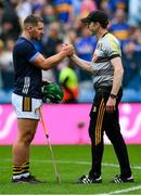 6 July 2025; Kilkenny goalkeeper Eoin Murphy is consoled by Michael Rice after the GAA Hurling All-Ireland Senior Championship semi-final match between Kilkenny and Tipperary at Croke Park in Dublin. Photo by Ray McManus/Sportsfile