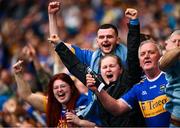 6 July 2025; Tipperary supporters celebrate during the GAA Hurling All-Ireland Senior Championship semi-final match between Kilkenny and Tipperary at Croke Park in Dublin. Photo by Ramsey Cardy/Sportsfile