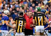 6 July 2025; Referee James Owens shows a red card to Darragh McCarthy of Tipperary during the GAA Hurling All-Ireland Senior Championship semi-final match between Kilkenny and Tipperary at Croke Park in Dublin. Photo by David Fitzgerald/Sportsfile