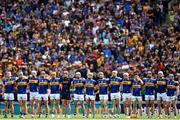 6 July 2025; Tipperary players stand for Amhrán na bhFiann before the GAA Hurling All-Ireland Senior Championship semi-final match between Kilkenny and Tipperary at Croke Park in Dublin. Photo by David Fitzgerald/Sportsfile