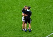 6 July 2025; Kilkenny goalkeeper Eoin Murphy is consoled by former team-mate and current Tipperary coach David Herity after the GAA Hurling All-Ireland Senior Championship semi-final match between Kilkenny and Tipperary at Croke Park in Dublin. Photo by Daire Brennan/Sportsfile