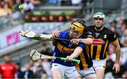 6 July 2025; Jake Morris of Tipperary is tackled by Mikey Butler of Kilkenny during the GAA Hurling All-Ireland Senior Championship semi-final match between Kilkenny and Tipperary at Croke Park in Dublin. Photo by Ray McManus/Sportsfile