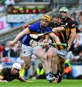6 July 2025; Jake Morris of Tipperary is tackled by Mikey Butler of Kilkenny during the GAA Hurling All-Ireland Senior Championship semi-final match between Kilkenny and Tipperary at Croke Park in Dublin. Photo by Ray McManus/Sportsfile