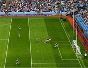 6 July 2025; Jason Forde of Tipperary scores his side's third goal during the GAA Hurling All-Ireland Senior Championship semi-final match between Kilkenny and Tipperary at Croke Park in Dublin. Photo by Daire Brennan/Sportsfile