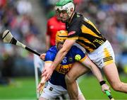 6 July 2025; Jake Morris of Tipperary is tackled by Paddy Deegan of Kilkenny during the GAA Hurling All-Ireland Senior Championship semi-final match between Kilkenny and Tipperary at Croke Park in Dublin. Photo by Ray McManus/Sportsfile