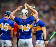 6 July 2025; Darragh McCarthy of Tipperary reacts after being shown a red card, a second yellow, during the GAA Hurling All-Ireland Senior Championship semi-final match between Kilkenny and Tipperary at Croke Park in Dublin. Photo by Ray McManus/Sportsfile