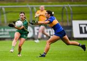 6 July 2025; Amy Gaffney of Meath in action against Sarah English of Tipperary during the TG4 All-Ireland Ladies Football Senior Championship quarter-final match between Meath and Tipperary at Páirc Tailteann in Navan, Meath. Photo by Stephen Marken/Sportsfile
