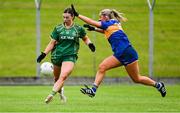 6 July 2025; Amy Gaffney of Meath in action against Aoibhe O'Shea of Tipperary during the TG4 All-Ireland Ladies Football Senior Championship quarter-final match between Meath and Tipperary at Páirc Tailteann in Navan, Meath. Photo by Stephen Marken/Sportsfile