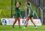 6 July 2025; Shauna Ennis, left, and Vikki Wall of Meath after their side's victory in the TG4 All-Ireland Ladies Football Senior Championship quarter-final match between Meath and Tipperary at Páirc Tailteann in Navan, Meath. Photo by Stephen Marken/Sportsfile