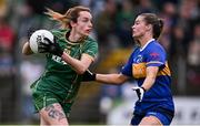 6 July 2025; Katie Bermingham of Meath in action against Maria Curley of Tipperary during the TG4 All-Ireland Ladies Football Senior Championship quarter-final match between Meath and Tipperary at Páirc Tailteann in Navan, Meath. Photo by Stephen Marken/Sportsfile