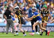 6 July 2025; Hannah Kate McKinney, St Mura's NS, Tooban, Donegal, representing Kilkenny during the GAA INTO Cumann na mBunscol Respect Exhibition Go Games match at the GAA Hurling All-Ireland Senior Championship semi-final match between Kilkenny and Tipperary at Croke Park in Dublin. Photo by David Fitzgerald/Sportsfile