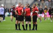 6 July 2025; Referee James Owens and his offiicials in conversation after the GAA Hurling All-Ireland Senior Championship semi-final match between Kilkenny and Tipperary at Croke Park in Dublin. Photo by John Sheridan/Sportsfile
