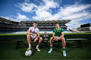 7 July 2025; Kildare captain Kevin Feely and Limerick captain Cillian Fahy during a Tailteann Cup Final media event at Croke Park in Dublin, in advance of the upcoming Tailteann Cup Final between Limerick and Kildare. Photo by Ramsey Cardy/Sportsfile