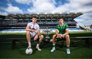 7 July 2025; Kildare captain Kevin Feely and Limerick captain Cillian Fahy during a Tailteann Cup Final media event at Croke Park in Dublin, in advance of the upcoming Tailteann Cup Final between Limerick and Kildare. Photo by Ramsey Cardy/Sportsfile