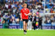 6 July 2025; Referee Liam McMahon, Stonehall National School, Newmarket, Co Clare, during the GAA INTO Cumann na mBunscol Respect Exhibition Go Games match at the GAA Hurling All-Ireland Senior Championship semi-final match between Kilkenny and Tipperary at Croke Park in Dublin. Photo by Ray McManus/Sportsfile