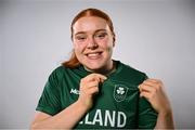 9 July 2025; Faye McDonnell of Ireland poses for a portrait during the EYOF Basketball Team Day for athletes, their families and support staff prior to travelling to EYOF Skopje 2025 at the National Basketball Arena in Tallaght, Dublin. Photo by Shauna Clinton/Sportsfile