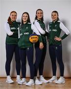 9 July 2025; Ireland basketball players, from left, Faye McDonnell, Aoibheann Donnelly, Helena Keane and Muireann Teahan during the EYOF Basketball Team Day for athletes, their families and support staff prior to travelling to EYOF Skopje 2025 at the National Basketball Arena in Tallaght, Dublin. Photo by Shauna Clinton/Sportsfile