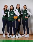 9 July 2025; Ireland basketball players, from left, Faye McDonnell, Aoibheann Donnelly, Helena Keane and Muireann Teahan during the EYOF Basketball Team Day for athletes, their families and support staff prior to travelling to EYOF Skopje 2025 at the National Basketball Arena in Tallaght, Dublin. Photo by Shauna Clinton/Sportsfile